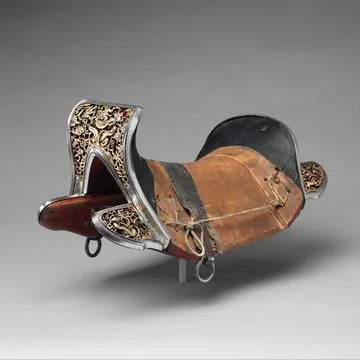 Saddle (gser sga) 17th18th century Eastern Tibetan or Chinese for the Tibet.. Stock Photos