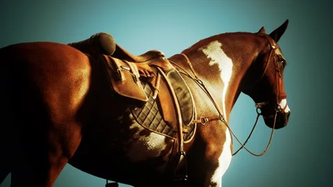 Saddle with stirrups on a back of a horse 動画素材 179985486