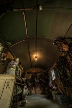 Saddle Storage at a countrside stable Foto stock