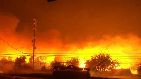 The "Saddleridge Fire" causes destruction in Southern California Stock Footage