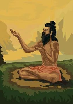 A Sadhu in prayer Иллюстрация
