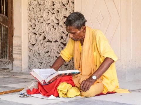 Sadhu Reading Stock Photos