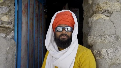 Sadhu at Shivling mountain, the source of the Ganges. Garhwal Himalaya. India Stock Footage 110917190