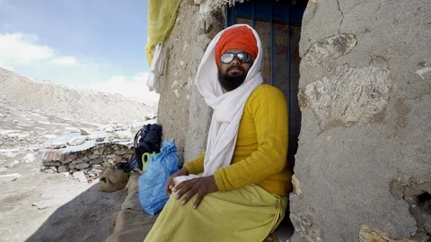 Sadhu at Shivling mountain, the source of the Ganges. Garhwal Himalaya. India Stock-Footage 110918147
