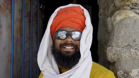 Sadhu at Shivling mountain, the source of the Ganges. Garhwal Himalaya. India Stock Footage 110918502