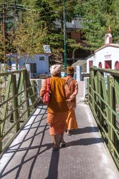 Sadhus on a bridge Stock Photos