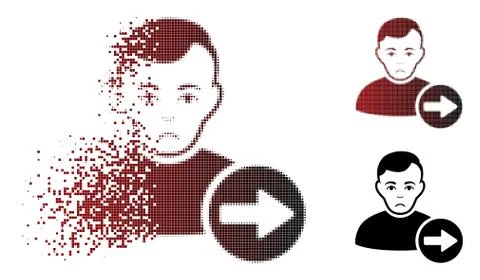 Sadly Decomposed Pixel Halftone Next User Icon Stock Illustration