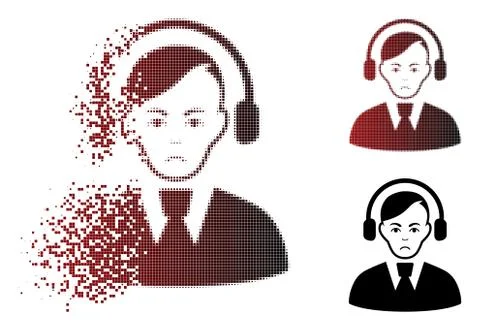 Sadly Dust Pixel Halftone Call Center Operator Icon Stock Illustration