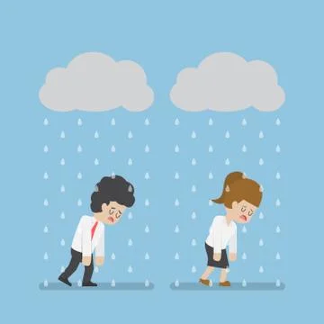 Sadness Businessman Walking Under Cloud and Rain Stock Illustration