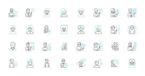 Sadness expressions linear icons set. anguish, despair, sorrow, grief Ilustración de archivo