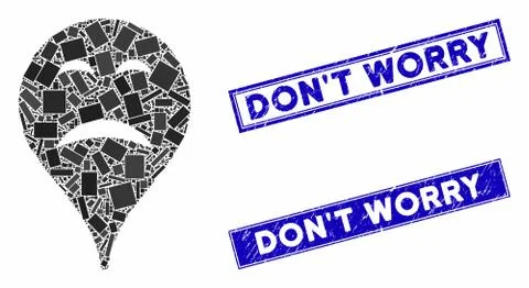 Sadness Smiley Map Marker Mosaic and Scratched Rectangle Watermarks 스톡 일러스트
