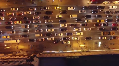 Sadovoe ring evening road traffic. Center of Moscow night illumination. Aerial. Stock-Footage 65565360