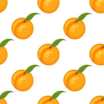 Saemless pattern with cartoon detailed exotic whole peach on white background Stock Illustration