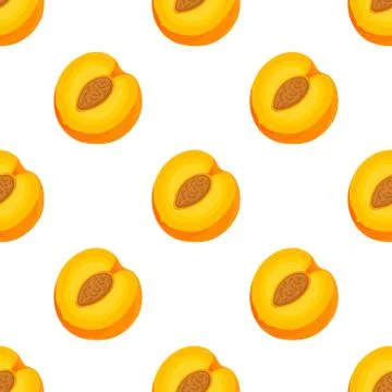 Saemless pattern with cartoon detailed exotic half peach on white background. Stock Illustration