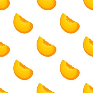 Saemless pattern with cartoon detailed exotic cut slice peach on white backgr Stock Illustration