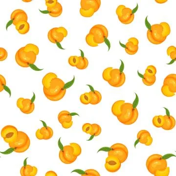 Saemless pattern with cartoon detailed exotic peach on white background. Summ Illustrazione stock