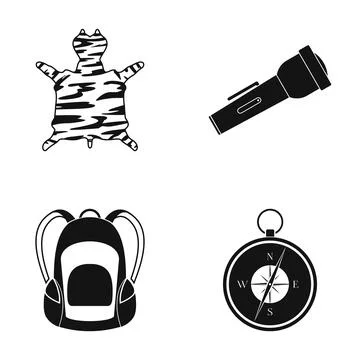 Safari adventure exploring essentials with compass backpack and flashlight Stock Illustration