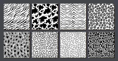 Safari animals skin seamless pattern set. Mammals Fur. Stock Illustration
