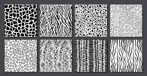 Safari animals skin seamless pattern set. Mammals Fur. Stock Illustration