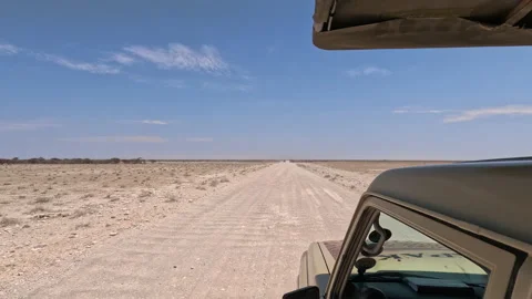 Safari drive through empty dry landscape in Namibia 스톡 동영상 341955980
