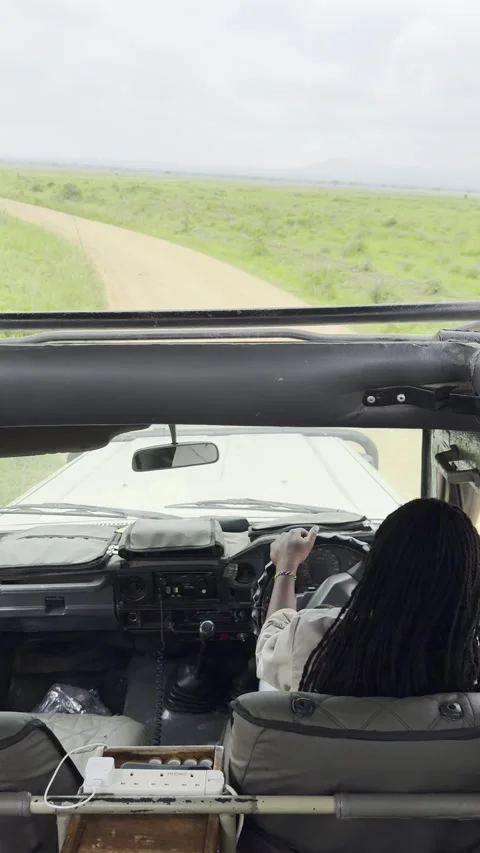 Safari driver navigating empty dirt road in Mikumi Tanzania vertical POV Video stock 344476804
