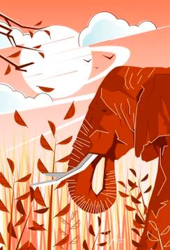 Safari magnificent vector scene with elephant Stock Illustration