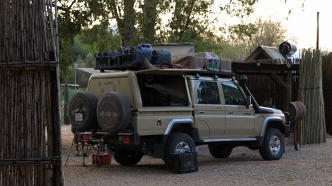 Safari offrad in a camping in windhoek, Namibia, Africa in 4K Stock Footage 90767904
