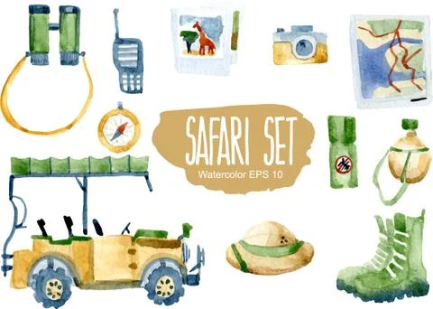 Safari set. Vector watercolor illustration. Stock Illustration
