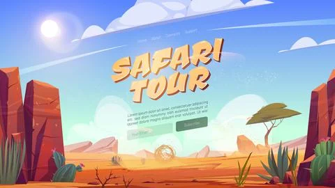 Safari tour cartoon landing page, Africa travel Stock Illustration