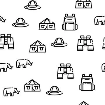 Safari Travel Seamless Pattern Vector Stock Illustration