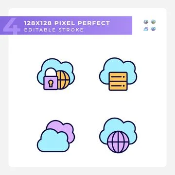 Safe access to cloud based storage pixel perfect RGB color icons set 스톡 일러스트