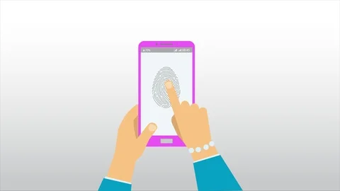 Safe and fast internet access, mobile banking with finger scanning. The applicat Stock Footage 104825504