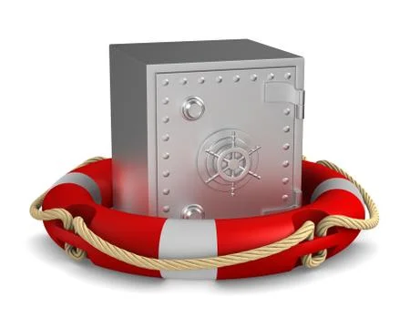 Safe and life ring on white background. Isolated 3d illustration Stock-Illustration