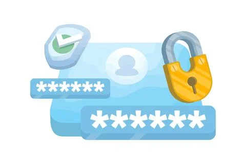 Safe and secure login concept. Account login and password. Password protection. Illustrazione stock