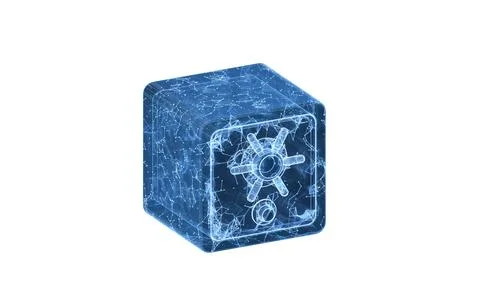 Safe box and blue glowing lines with blue structure lines, 3d rendering. 스톡 일러스트