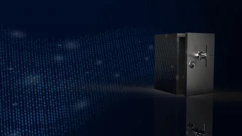 Safe box and digital number in dark background for security content 3d rend.. Stock Illustration