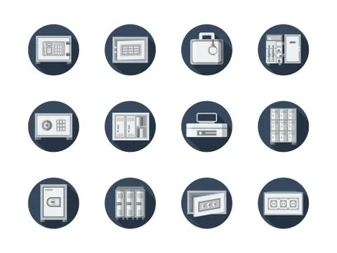 Safe box and locker round blue flat vector icons Stock Illustration