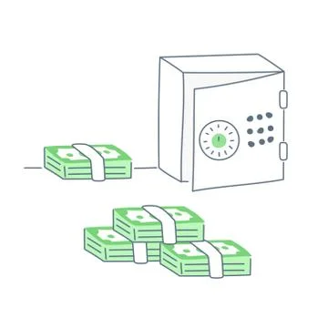Safe box and stacks of money Stock Illustration