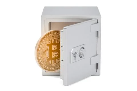 Safe box with bitcoin, 3D rendering Ilustración de archivo