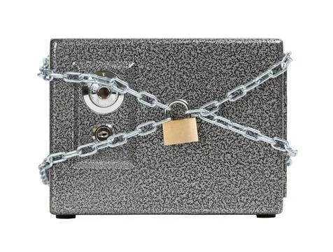 Safe box in chains Stockfoto's