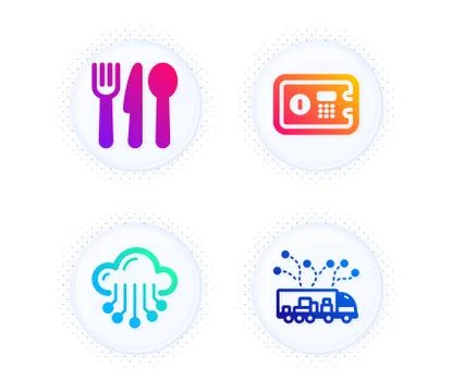 Safe box, Cloud storage and Food icons set. Truck delivery sign. Deposit, Data Stock Illustration