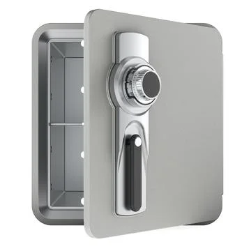 Safe box with combination lock. Opened, empty. 3D rendering Stockillustratie