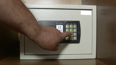 Safe box with digital lock hidden in wardrobe at home or hotel room Stock-Footage 52067188