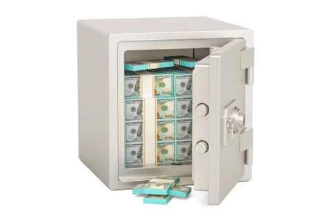Safe Box With Dollar Packs, 3D rendering Stock Illustration