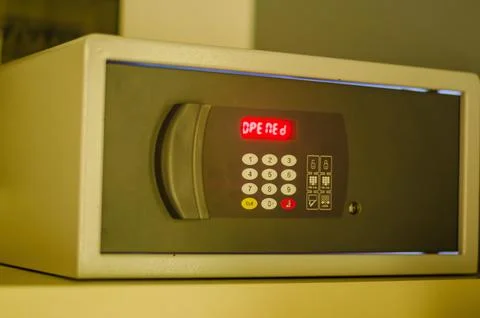 Safe box door close up with code lock Stock Photos