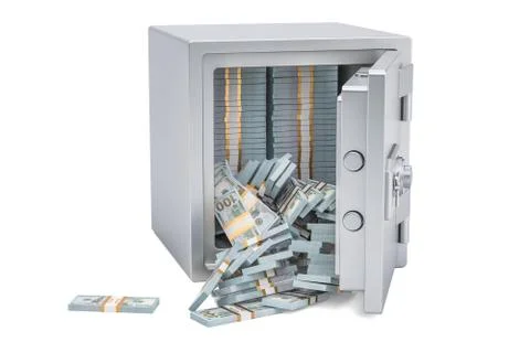 Safe box full dollar packs, 3D rendering Stock Illustration