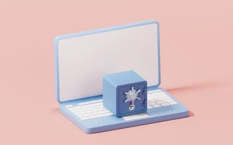 Safe box with laptop, 3d rendering. 스톡 일러스트