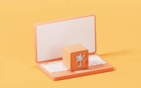 Safe box with laptop, 3d rendering. 스톡 일러스트