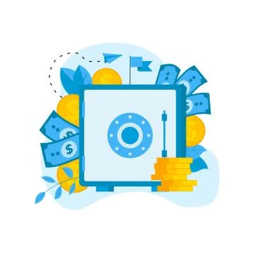 Safe box with money saving dollar coins. Finance concept Illustrazione stock