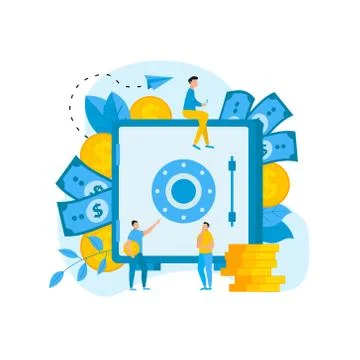 Safe box with money saving dollar coins. Finance concept Stock Illustration